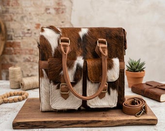 Borsa a tracolla in vera pelle bovina, zaino in pelle con pelo, borsa a tracolla stile western.