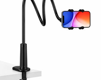 ECHOKRAFTS Gooseneck Phone Holder, Heavy Duty Clamp, Flexible Long Arm Mount, Bed Desk Accessory