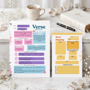 Printable Bible Verse Mapping Template, Canva Editable, Scripture Mapping Workbook, Bible Study Planner PDF, Printable Study Pages /