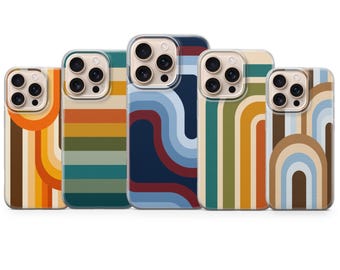 レトロな70年代風のグルーヴィーな幾何学模様のスマホケース。iPhone 17 Pro Max、16e、15、14、13、Samsung S26 Ultra、S25 FE、A57、A56、Pixel 10、9Aに対応。