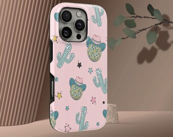 サボテン柄のタフなスマホケース（iPhone 17 Pro Max、16e、15、14、13、Samsung S26 Ultra、S25 FE、A57、A56、Pixel 10、9A対応）