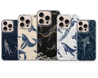 クジラ柄のスマホケース 海洋生物カバー iPhone 17 Pro Max、16e、15、14、13 & Samsung S26 Ultra、S25 FE、A57、A56、Pixel 10、9A対応
