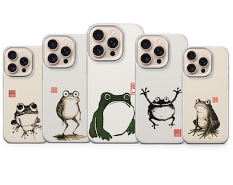 不機嫌そうなカエルのスマホケース、松本宝司カバー（iPhone 17 Pro Max、16e、15、14、13、Samsung S26 Ultra、S25 FE、A57、A56、Pixel 10、9A対応）