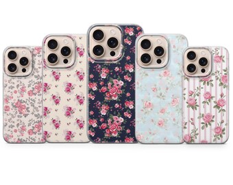 ローズ柄のスマホケース、ブラッシュフローラル柄、ソフトTPUジェルカバー（iPhone 17 Pro Max、16e、15、14、13、Samsung S26 Ultra、S25 FE、A57、A56、Pixel 10、9A対応）