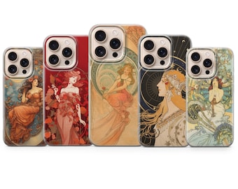 アルフォンス・ミュシャ スマホケース アールヌーボー カバー iPhone 17 Pro Max、16e、15、14、13 & Samsung S26 Ultra、S25 FE、A57、A56、Pixel 10、9A用