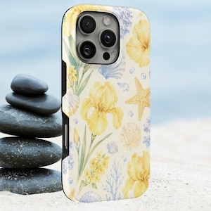 Yellow Iris Phone Case Floral Costal TOUGH Cover for iPhone 17 Pro Max, 16e, 15, 14, 13 & Samsung S26 Ultra, S25 FE, A57, A56, Pixel 10, 9A