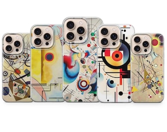 カンディンスキー アート スマホケース 抽象柄 TPU ジェルカバー iPhone 17 Pro Max、16e、15、14、13 および Samsung S26 Ultra、S25 FE、A57、A56、Pixel 10、9A 用