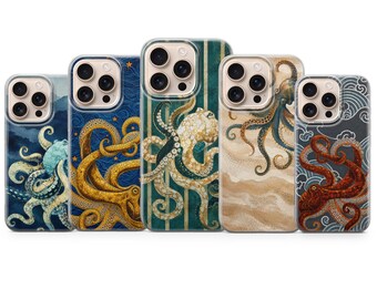タコ柄スマホケース シークラーケンカバー iPhone 17 Pro Max、16e、15、14、13 & Samsung S26 Ultra、S25 FE、A57、A56、Pixel 10、9A対応