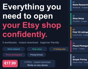 Digital Product Seller Starter Kit | Etsy Shop Setup Guide, Niche Research, Pricing, Photography Tips, Launch Plan, Digital Download