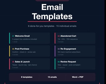 Email Templates for Small Business — 6 Done-For-You Email Templates | Welcome, Abandoned Cart, Launch, Re-Engagement & More