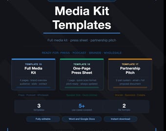 Media Kit Templates for Small Business — Full Media Kit, Press Sheet & Collaboration Pitch | Word  Instant Download