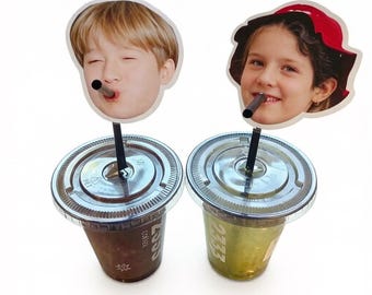 Cannucce personalizzate con il tuo viso, cannucce per bubble tea con ritratto personalizzato, disponibili in grandi quantità.