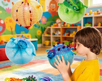 Stretchy Dinosaur Toy, Inflatable Squeeze Ball for Anxiety and Sensory Play
