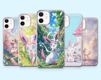 Sylveon Phone Case Pokemon Eeveelutions Cover for iPhone 16 Pro, 15, 14, 13, 12, Samsung S25, S24FE, S23, S22, A16, A55, A25, Pixel 9