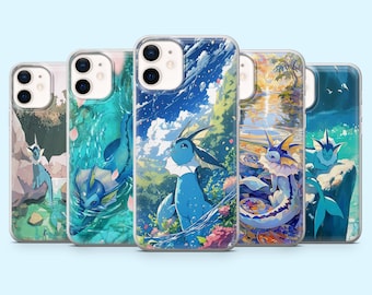 Vaporeon Phone Case Pokemon Eeveelutions Cover for iPhone 16 Pro, 15, 14, 13, 12, Samsung S25, S24FE, S23, S22, A16, A55, A25, Pixel 9