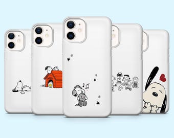 White Snoopy Phone Case Minimalist Snoopy Cover for iPhone 16 Pro, 15, 14, 13, 12, Samsung S25, S24FE, S23, S22, A16, A55, A25, Pixel 9