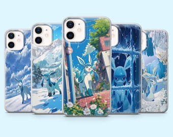 Glaceon Phone Case Pokemon Eeveelutions Cover for iPhone 16 Pro, 15, 14, 13, 12, Samsung S25, S24FE, S23, S22, A16, A55, A25, Pixel 9