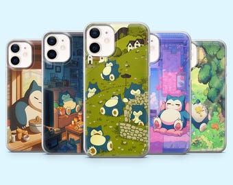 Snorlax Phone Case Kawaii Pokemon Cover for iPhone 16 Pro, 15, 14, 13, 12, Samsung S25, S24FE, S23, S22, A16, A55, A25, Pixel 9