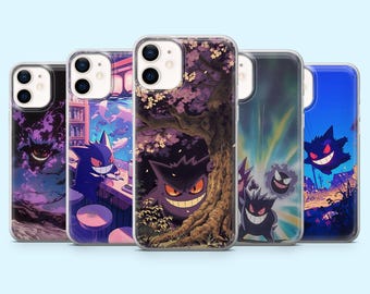 Gengar Phone Case Gastly Evil Pokemon Cover for iPhone 16 Pro, 15, 14, 13, 12, Samsung S25, S24FE, S23, S22, A16, A55, A25, Pixel 9