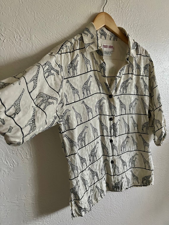 Silk Giraffe Puff Sleeve - 90s Vintage