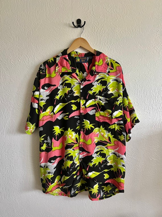Neon Palm Relaxed Fit Button Down - 90s Vintage - image 1