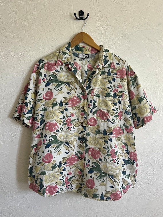 Krazy Kat Floral Summer Blooms Hawaiian Shirt Size