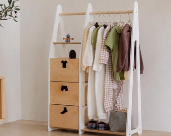 Armario Montessori para niños pequeños con cajones - Organizador de ropa infantil de madera