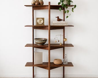 Estantería de mediados de siglo - Librería de madera, estantería minimalista de pie, mueble de almacenamiento para sala de estar
