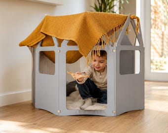 Kids Wooden Indoor Playhouse – Foldable Montessori Play House