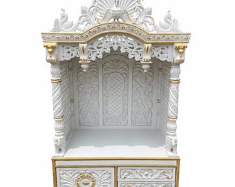 Wooden temple white glossy dico grand Puja mandir solid teakwood modern luxury design traditional modern temple home Puja decor mandir for