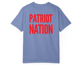 Patriot Nation T-shirt | Bold Red Typography, Chest Logo, Back Print