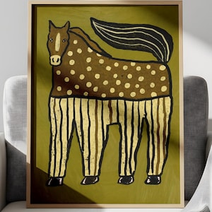 Folk Horse Wall Art, Abstract Animal Print, Rustic Boho Poster, Scandinavian Primitive Horse Decor