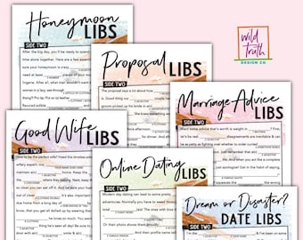 Funny Wedding Mad Libs 6 Game Bundle - Bridal Shower, Bachelorette, Rehearsal Dinner, Engagement, Reception, Cocktail Hour - Watercolors
