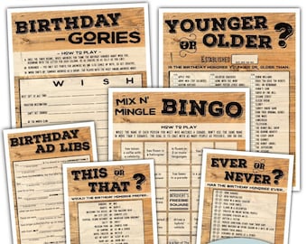 Adult Birthday Games Bundle For Men & Women - Ad Libs, Younger or Older, Ever Or Never, This or That, Bingo - Gender Neutral Printables