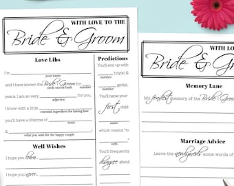 Wedding Guest Book Ad Libs Activity - Marriage Advice & Well Wishes - Rehearsal Dinner Game