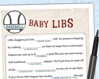 Baseball Boy Baby Shower Mad Lib Game & Sign