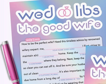 Colorful Wedding Mad Lib Game - Good Wife - Rainbow Iridescent - Bridal Shower, Bachelorette, Engagement, Rehearsal, Reception Activity