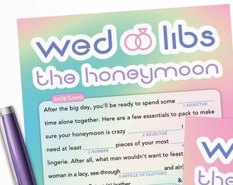 Colorful Wedding Mad Lib Game - Honeymoon Advice - Rainbow Iridescent - Bridal Shower, Bachelorette, Engagement, Rehearsal, Lingerie Shower