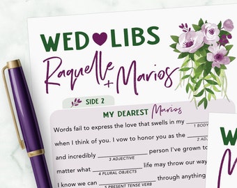 PERSONALIZED Funny Wedding Mad Lib Guest Book - Marriage Vows - Floral (Reception Activity, Rehearsal Dinner Game)
