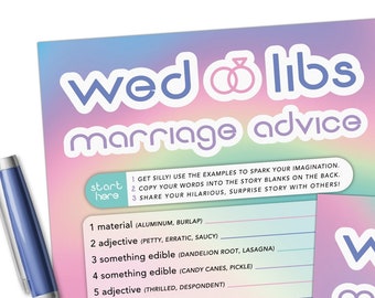 Colorful Wedding Mad Lib Game - Marriage Advice - Rainbow Iridescent -Bridal Shower, Bachelorette, Engagement, Rehearsal, Reception Activity