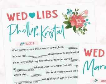 PERSONALIZED Funny Wedding Mad Lib Guest Book - Marriage Advice - Floral (Reception Activity, Rehearsal Dinner Game)