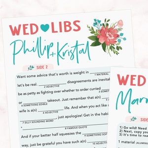 PERSONALIZED Funny Wedding Mad Lib Guest Book Marriage Advice Floral Reception Activity, Rehearsal Dinner Game image 1