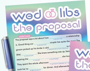 Colorful Wedding Mad Lib Game - Proposal Story - Rainbow Iridescent - Bridal Shower, Bachelorette, Engagement, Rehearsal, Reception Activity