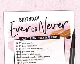 Never Have I Ever Women's Birthday Game for Adults - How Well Do You Know The Birthday Girl - Pink & Gold