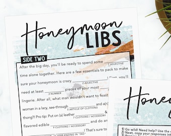 Honeymoon Madlib Bachelorette Party Game - Fun Activity for Lingerie Bridal Shower, Rehearsal Dinner, Reception, or Cocktail Hour