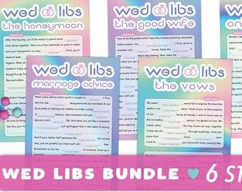 Colorful Wedding Mad Libs Game Bundle - Rainbow Iridescent Wed Libs - Bridal Shower, Bachelorette, Engagement, Rehearsal, Reception