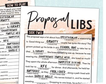 Proposal Story Ad Lib Wedding Game - Engagement, Bridal Shower, Bachelorette Party, Rehearsal Dinner, Reception, or Cocktail Hour