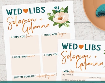 PERSONALIZED Wed Libs Guest Book (Well Wishes, Marriage Advice, Mad Lib) - Floral (Reception Activity, Rehearsal Dinner Game)