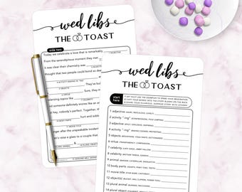 Reception Toast Mad Libs Game - Fun Alternative Wedding Guest Book - Rehearsal Dinner, Cocktail Hour, Couples Shower - Elegant Formal W302