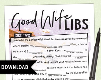 Good Wife Advice Madlib Wedding Game - Fun Activity for Bridal Shower, Bachelorette, Rehearsal Dinner, Engagement, Reception, Cocktail Hour